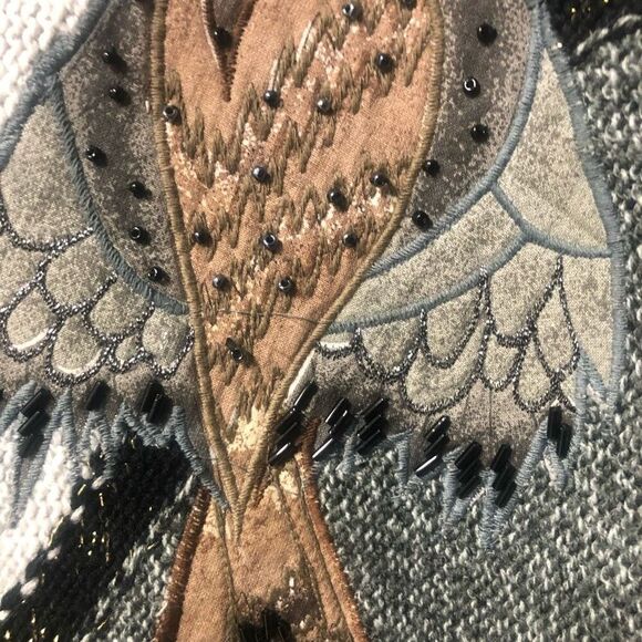 vtg womens wool blend dolman sleeve swt sz S metallic beads leaves quail - Picture 3 of 12